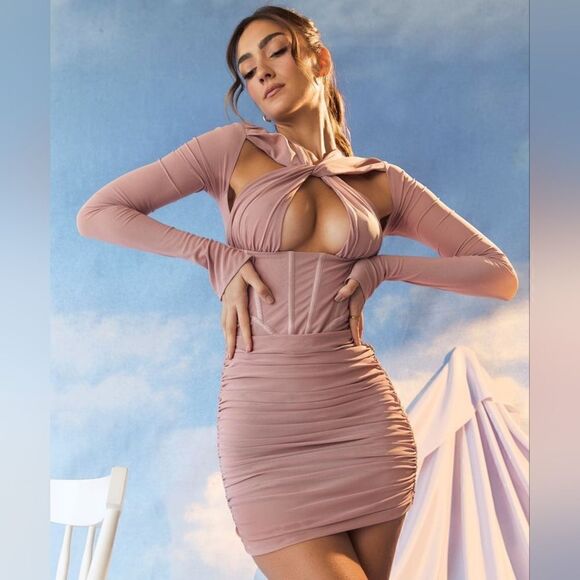 NWT HOUSE OF CB ADANNAA CRYSTAL BLUSH CORSET MINI DRESS - Picture 1 of 15